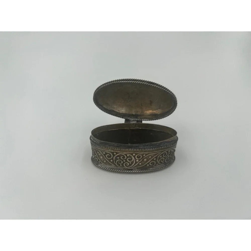 Vintage Berber Metal Pill Box Ornate Coral Genstome Snuff Box